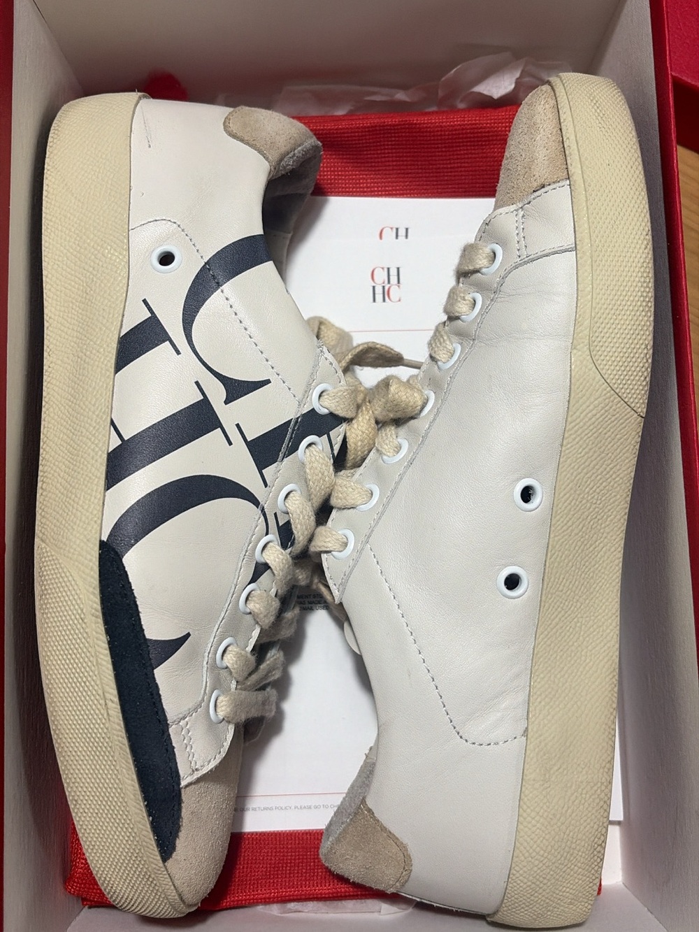 Carolina Herrera White and Beige Logo Low-Top Sneakers - Picture 7 of 10